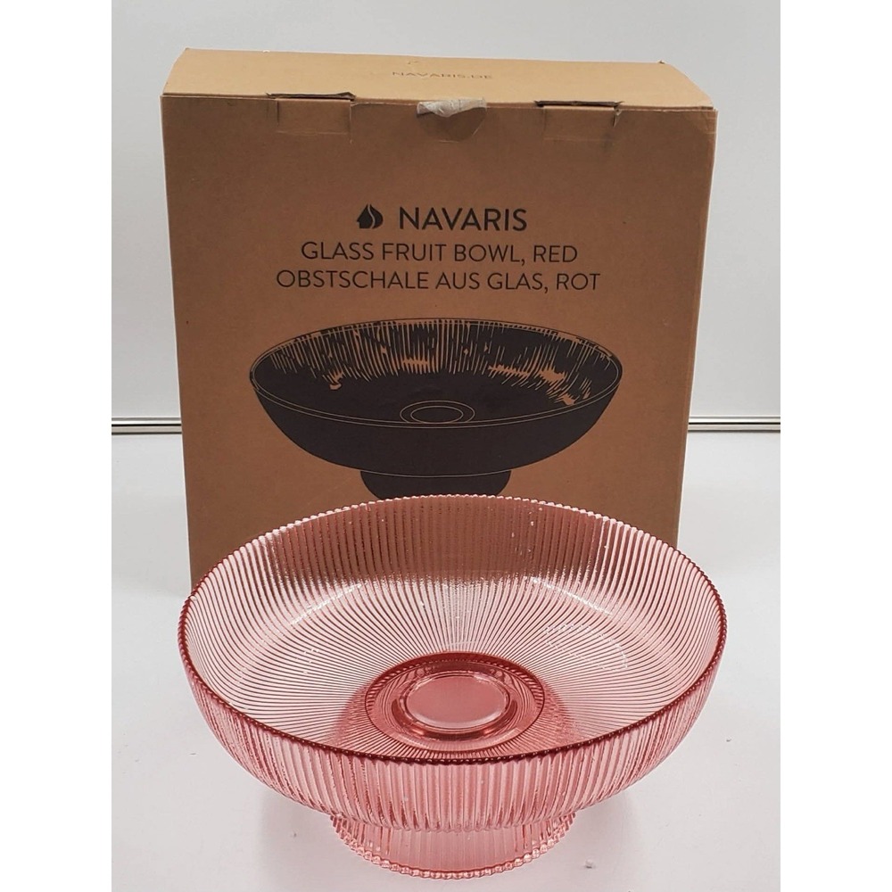 Navaris Decorative Fluted Coloured Glass Bowl Fruit Snacks Sweet Centerpiece Dis